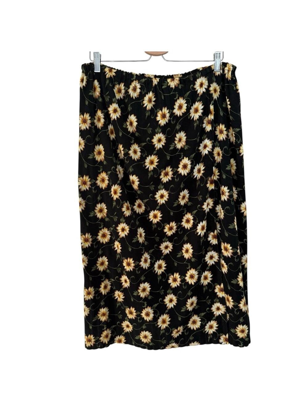 Daisy Black and Yellow Midi Skirt With Side Slit Floral Black Skirt